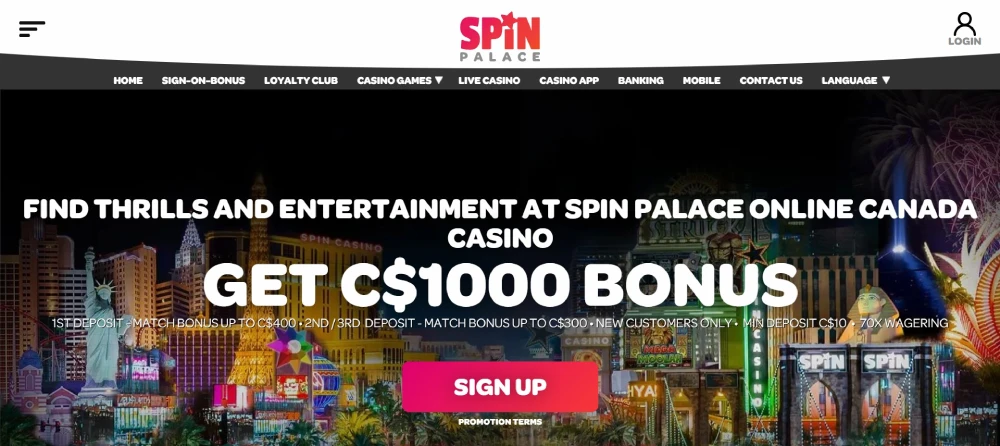 Spin Palace Casino Main Page